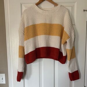Striped Cropped Knit Sweater - Cream, Mustard & Rust